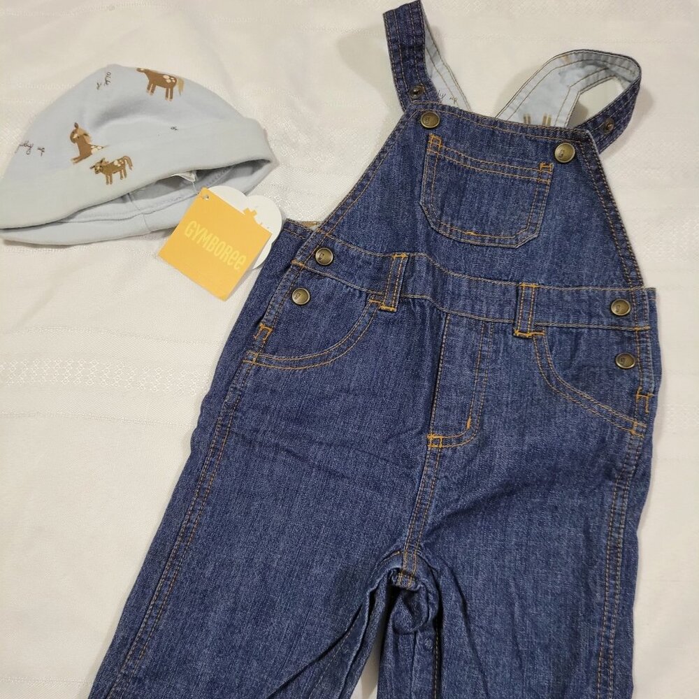 Gymboree EIEIO Pony EUC 3-6 month Overalls & NWT 3-6 Hat set. Mixed Bin Z33